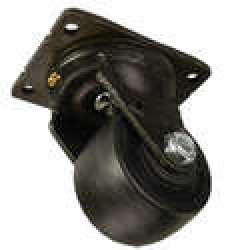 2" SWIVEL CASTER WITH A SINGLE POLYOLEFIN WHEEL, A BLACK OXIDE FINISH, AND A THUMB SCREW BRAKE