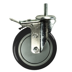 5" SWIVEL CASTER WITH POLYURETHANE ON POLYOLEFIN (GRAY ON BEIGE) WHEEL AND PEDAL WHEEL BRAKE