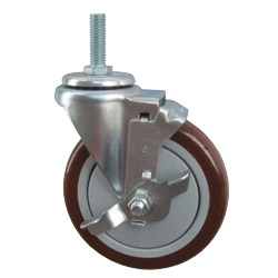 5" SWIVEL CASTER WITH POLYURETHANE ON POLYOLEFIN (GRAY ON BEIGE) WHEEL AND TOP LOCK BRAKE