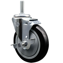 5" SWIVEL CASTER WITH POLYURETHANE ON POLYOLEFIN (BLACK ON GRAY) WHEEL AND TOP LOCK BRAKE