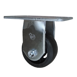 4" RIGID CASTER WITH RUBBER ON CAST IRON WHEEL