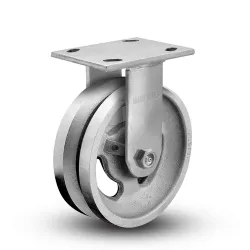 4" RIGID CASTER WITH V-GROOVE (CAST IRON) WHEEL AND TOP LOCK BRAKE