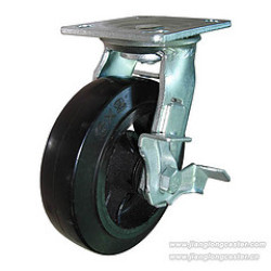6" SWIVEL CASTER WITH RUBBER ON CAST IRON WHEEL AND TOP LOCK BRAKE