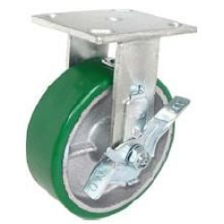 6" RIGID CASTER WITH POLYURETHANE ON CAST IRON WHEEL AND TOP LOCK BRAKE