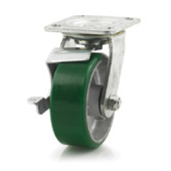 4" SWIVEL CASTER WITH POLYURETHANE ON CAST IRON WHEEL AND TOP LOCK BRAKE