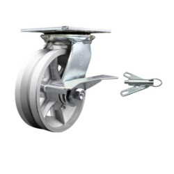 4" SWIVEL CASTER WITH V-GROOVE (CAST IRON) WHEEL WITH SWIVEL LOCK AND TOP LOCK BRAKE