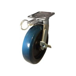 4" SWIVEL CASTER WITH POLYURETHANE ON POLYOLEFIN (BLUE ON BLACK) WHEEL WITH SWIVEL LOCK AND TOP LOCK BRAKE