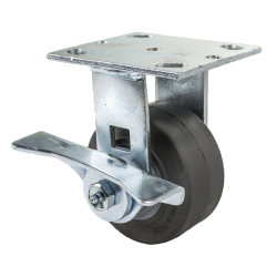 4" RIGID CASTER WITH ROUND THERMAL PLASTIC RUBBER WHEEL AND TOP LOCK BRAKE