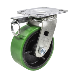 6" SWIVEL CASTER WITH POLYURETHANE ON CAST IRON WHEEL WITH SWIVEL LOCK  