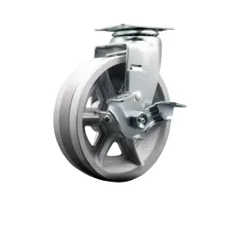 6" SWIVEL CASTER WITH V-GROOVE (CAST IRON) WHEEL AND TOP LOCK BRAKE