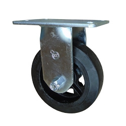 6" RIGID CASTER WITH RUBBER ON CAST IRON WHEEL