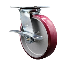 8" SWIVEL CASTER WITH POLYURETHANE ON ALUMINUM WHEEL AND TOP LOCK BRAKE