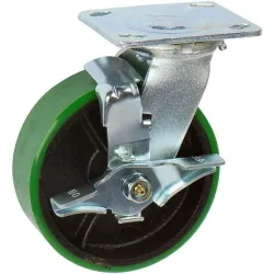 8" SWIVEL CASTER WITH POLYURETHANE ON CAST IRON WHEEL AND TOP LOCK BRAKE