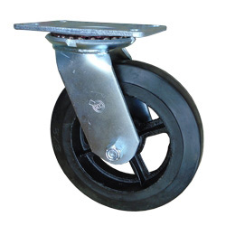 8" SWIVEL CASTER WITH RUBBER ON CAST IRON WHEEL WITH SWIVEL LOCK  