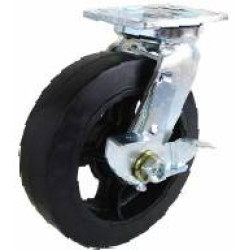 8" SWIVEL CASTER WITH RUBBER ON CAST IRON WHEEL WITH SWIVEL LOCK AND TOP LOCK BRAKE