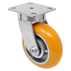 8" SWIVEL CASTER WITH ROUND POLYURETHANE ON ALUMINUM WHEEL