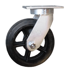 4" SWIVEL CASTER WITH RUBBER ON CAST IRON WHEEL WITH POSITION LOCK