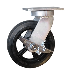 10" SWIVEL CASTER WITH RUBBER ON CAST IRON WHEEL AND TOP LOCK BRAKE
