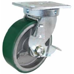 6" SWIVEL CASTER WITH POLYURETHANE ON CAST IRON WHEEL WITH POSITION LOCK AND TOP LOCK BRAKE