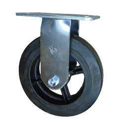 10" RIGID CASTER WITH RUBBER ON CAST IRON WHEEL