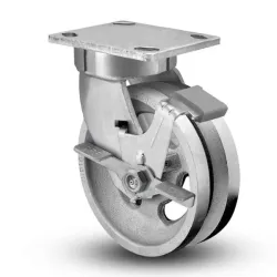 8" SWIVEL CASTER WITH V GROOVE (CAST IRON) WHEEL AND TOP LOCK BRAKE