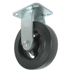6" RIGID CASTER WITH RUBBER ON CAST IRON WHEEL