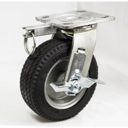 6" SWIVEL CASTER WITH BLACK PNEUMATIC WHEEL WITH SWIVEL LOCK AND TOP LOCK BRAKE