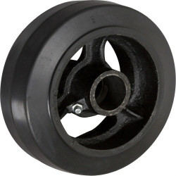 6" RUBBER ON CAST IRON WHEEL WITH LESS BEARING